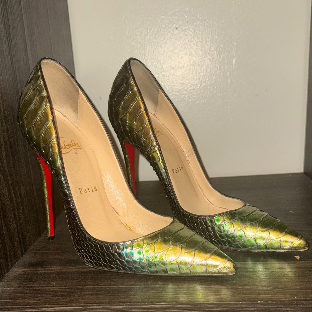 Christian Louboutin Pythons Aquarium Green Heels